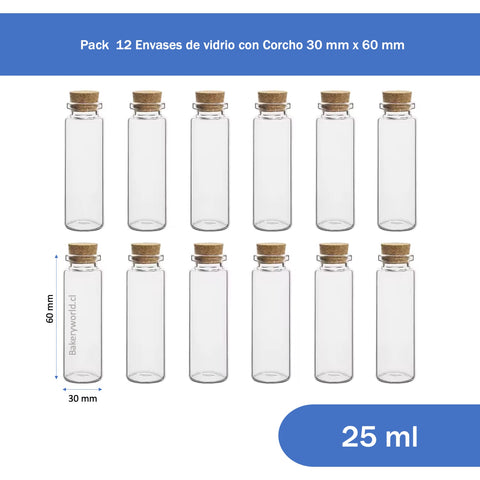 Pack 12 Frascos Pequeños de Vidrio con tapa 3x6cm 25ml