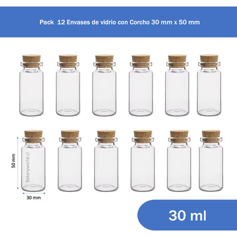 Pack 12 Frascos Pequeños de Vidrio con tapa 3x5cm 20ml