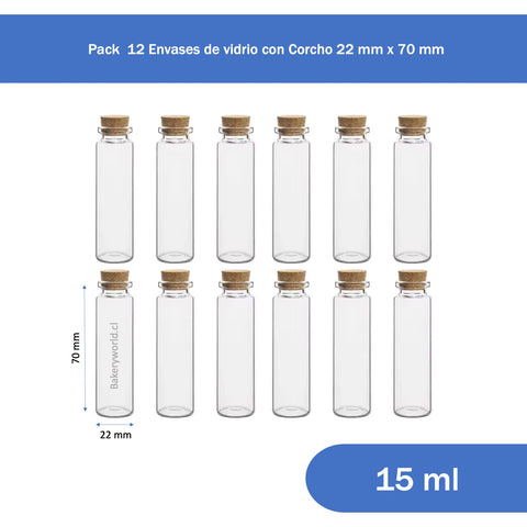 Pack 12 Frascos Pequeños de Vidrio con tapa 2,2x7cm 15ml