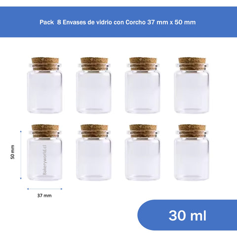 Pack 8 Frascos Pequeños de Vidrio con tapa 3,7x5cm 30ml