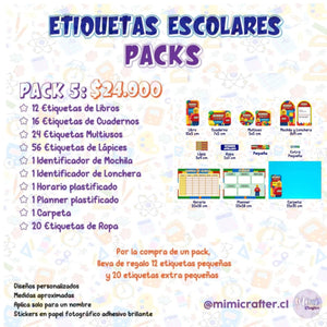 ETIQUETAS STICKERS ESCOLARES PERSONALIZADOS PACK5