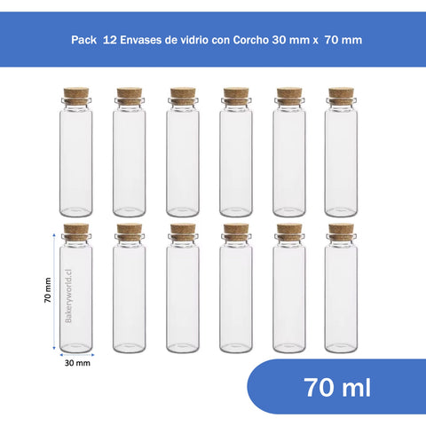 Pack 12 Frascos Pequeños de Vidrio con tapa 3x7cm 70ml