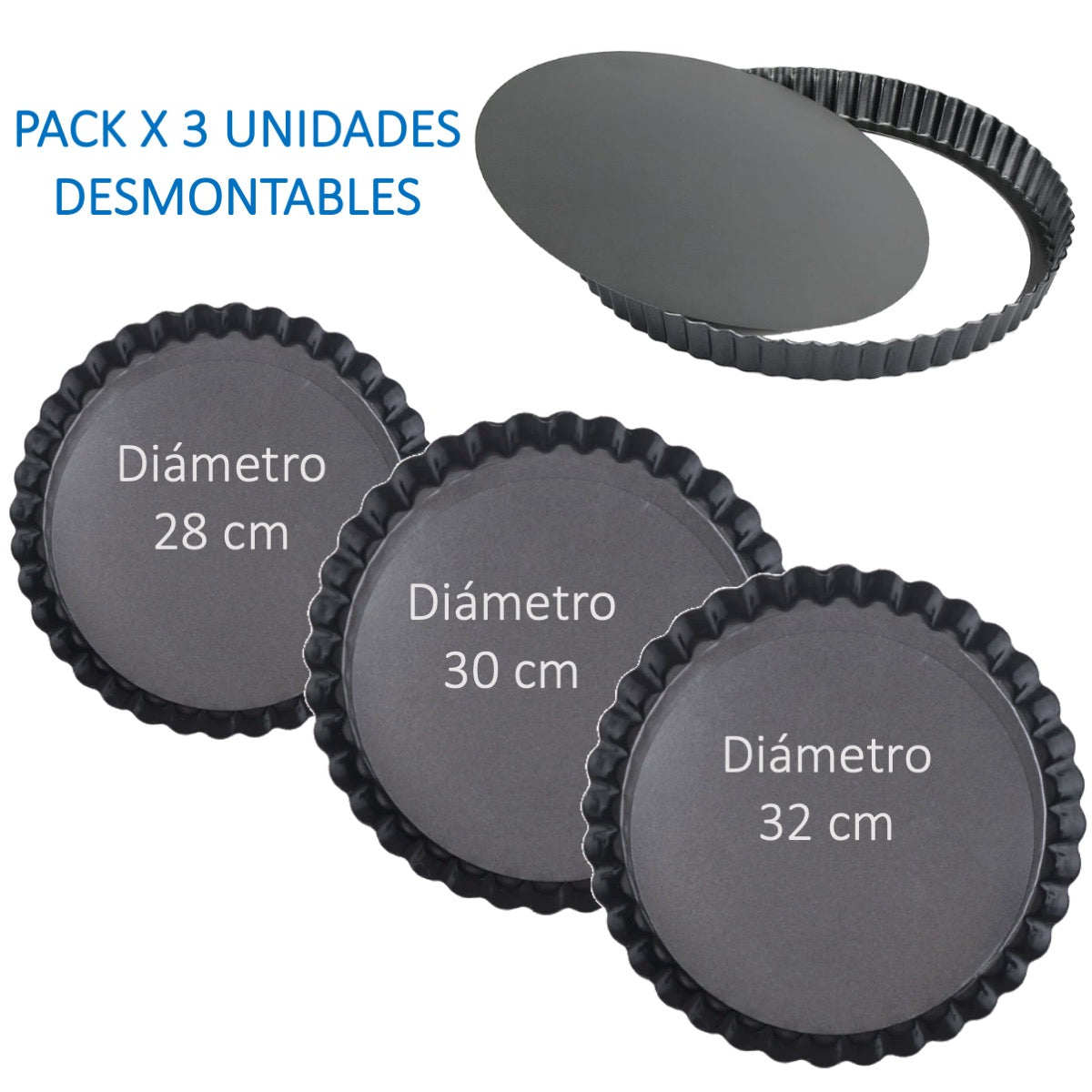 Moldes de tartaleta para pie pizzas desmontables 28 30 y 32 cm de diámetro