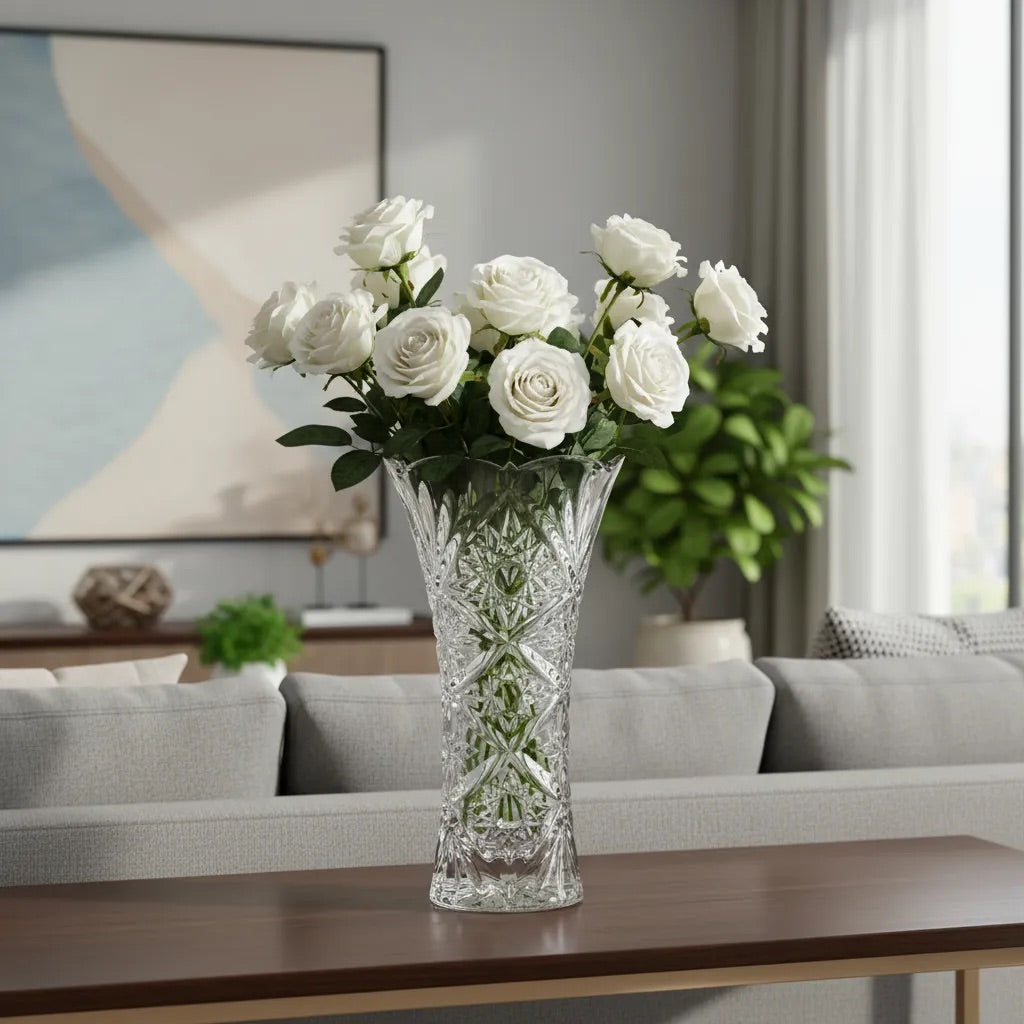 Florero de Cristal grueso 23 cm / Calidad Premium / Estrellas